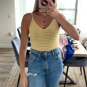 Stripe Rib Bodysuit Tanktop - Yellow & White